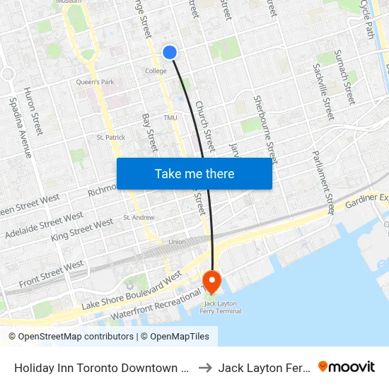 Holiday Inn Toronto Downtown Centre an IHG Hotel to Jack Layton Ferry Terminal map