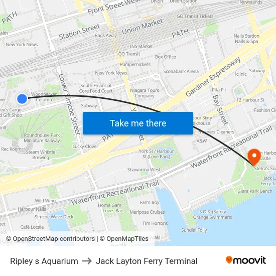 Ripley s Aquarium to Jack Layton Ferry Terminal map