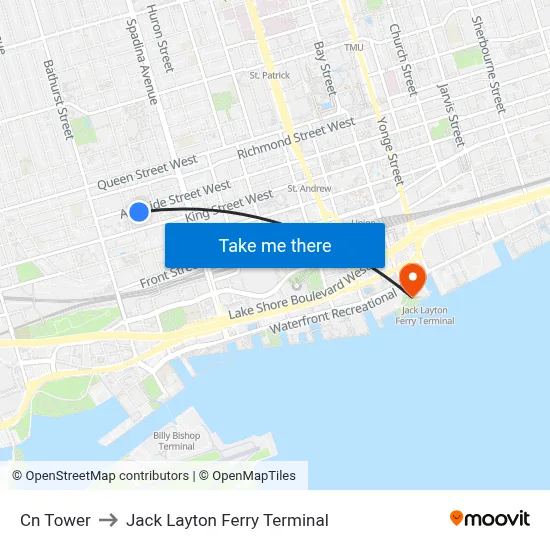 Cn Tower to Jack Layton Ferry Terminal map