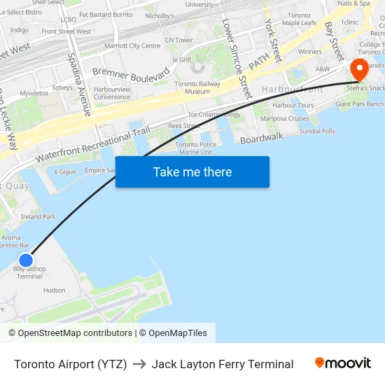 Toronto Airport (YTZ) to Jack Layton Ferry Terminal map