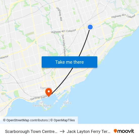 Scarborough Town Centre-West to Jack Layton Ferry Terminal map