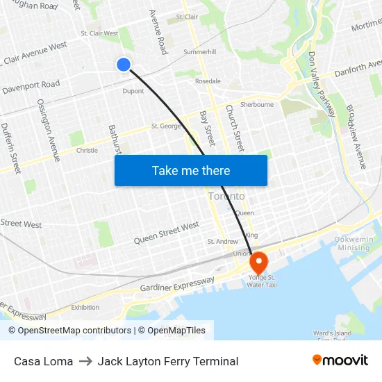 Casa Loma to Jack Layton Ferry Terminal map