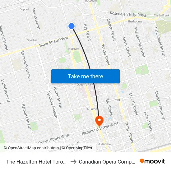 The Hazelton Hotel Toronto to Canadian Opera Company map