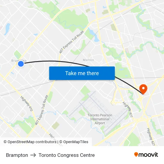 Brampton to Toronto Congress Centre map