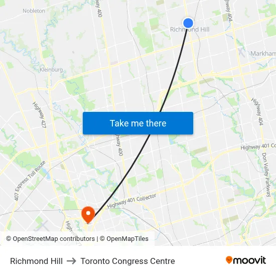 Richmond Hill to Toronto Congress Centre map