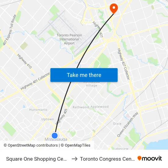 Square One Shopping Centre to Toronto Congress Centre map