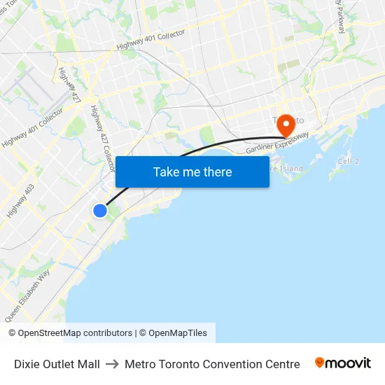 Dixie Outlet Mall to Metro Toronto Convention Centre map