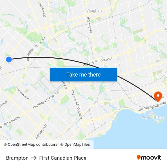 Brampton to First Canadian Place map
