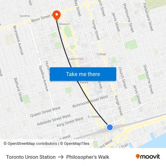 Toronto Union Station to Philosopher's Walk map