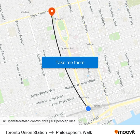 Toronto Union Station to Philosopher's Walk map
