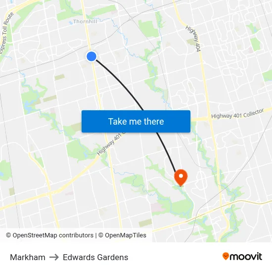 Markham to Edwards Gardens map