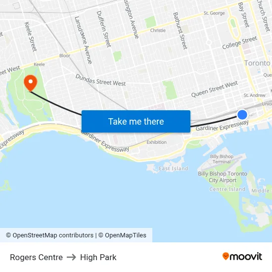 Rogers Centre to High Park map
