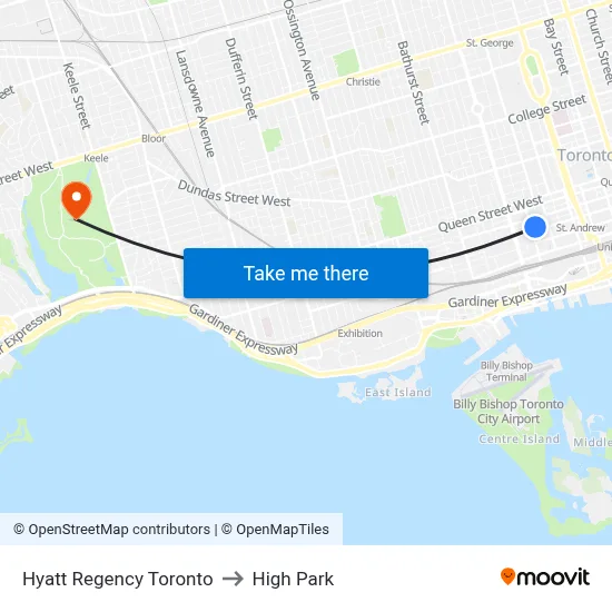 Hyatt Regency Toronto to High Park map