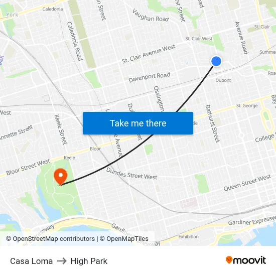 Casa Loma to High Park map