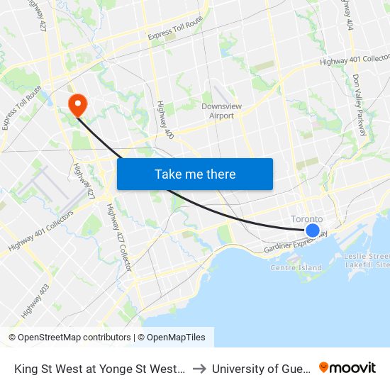 King St West at Yonge St West Side - King Station to University of Guelph-Humber map