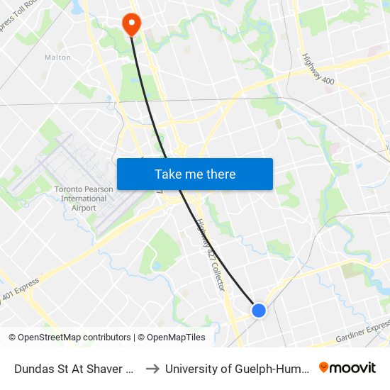 Dundas St At Shaver Ave to University of Guelph-Humber map