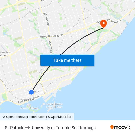 St-Patrick to University of Toronto Scarborough map