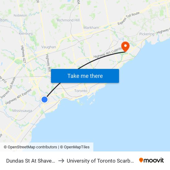 Dundas St At Shaver Ave to University of Toronto Scarborough map