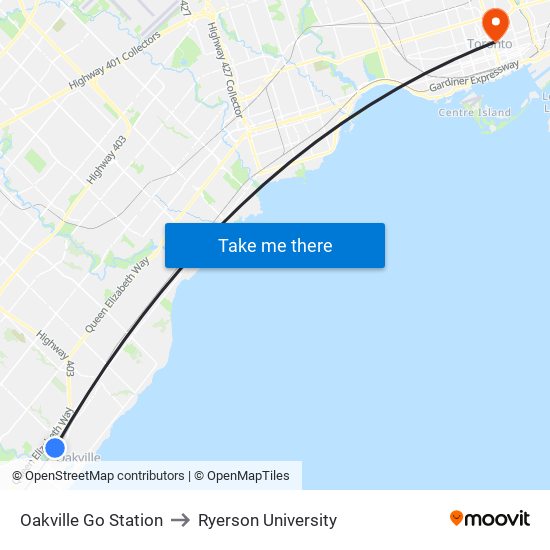 Oakville Go Station to Ryerson University map