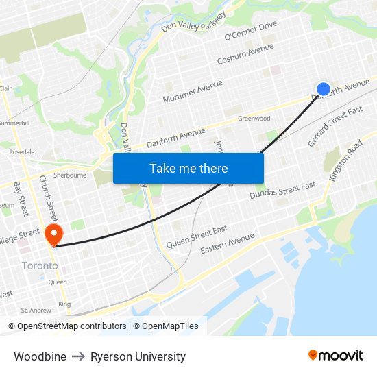 Woodbine to Ryerson University map