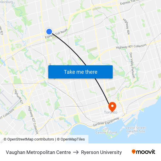 Vaughan Metropolitan Centre to Ryerson University map