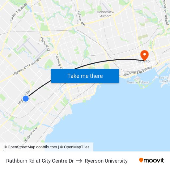 Rathburn Rd at City Centre Dr to Ryerson University map