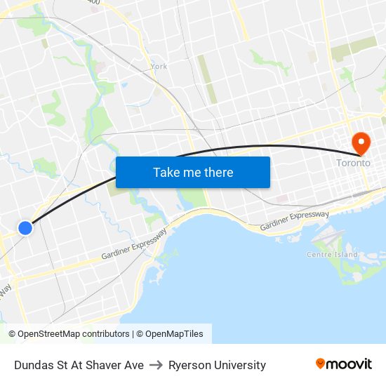 Dundas St At Shaver Ave to Ryerson University map