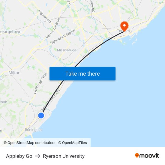 Appleby Go to Ryerson University map