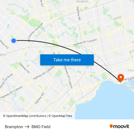 Brampton to BMO Field map