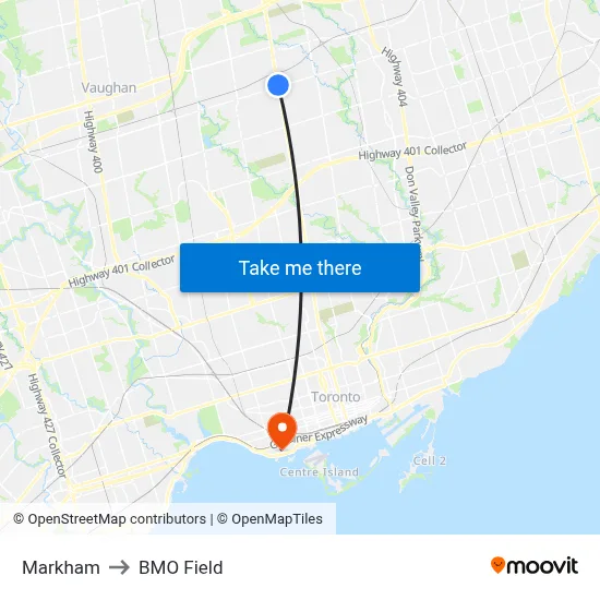 Markham to BMO Field map