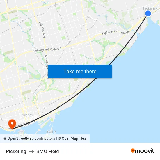 Pickering to BMO Field map