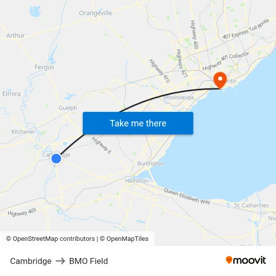 Cambridge to BMO Field map