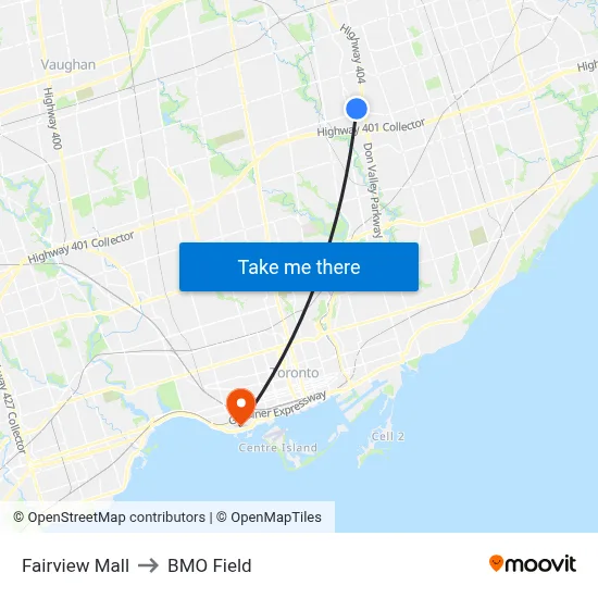 Fairview Mall to BMO Field map