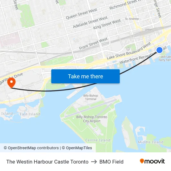 The Westin Harbour Castle Toronto to BMO Field map