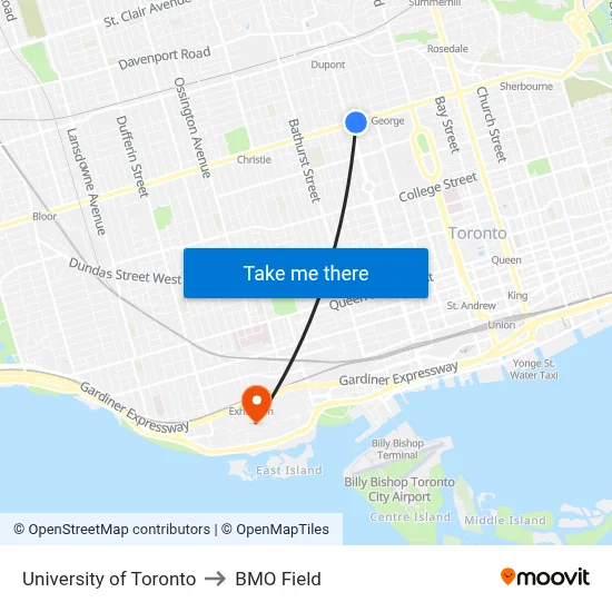 University of Toronto to BMO Field map