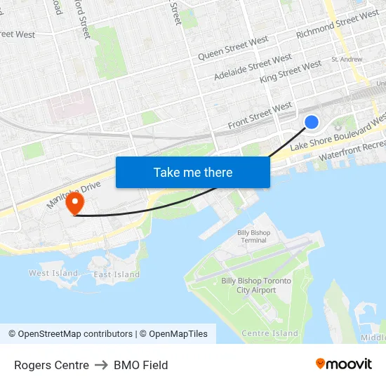 Rogers Centre to BMO Field map
