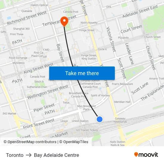 Toronto to Bay Adelaide Centre map
