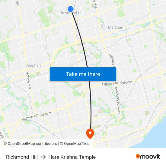 Richmond Hill to Hare Krishna Temple map