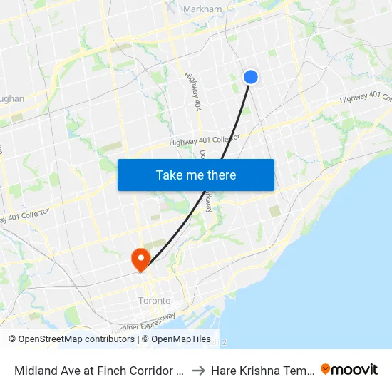 Midland Ave at Finch Corridor Trail to Hare Krishna Temple map
