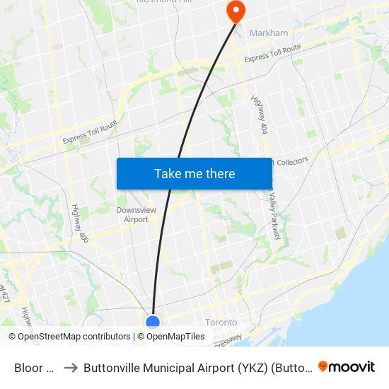 Bloor Go/Up to Buttonville Municipal Airport (YKZ) (Buttonville Municipal Airport) map