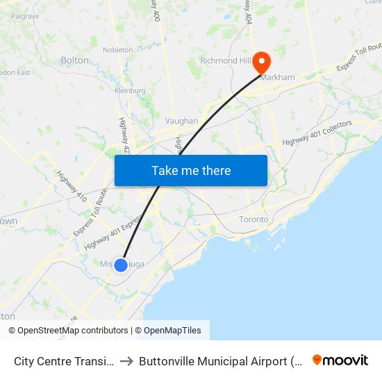 City Centre Transit Terminal Platform K to Buttonville Municipal Airport (YKZ) (Buttonville Municipal Airport) map