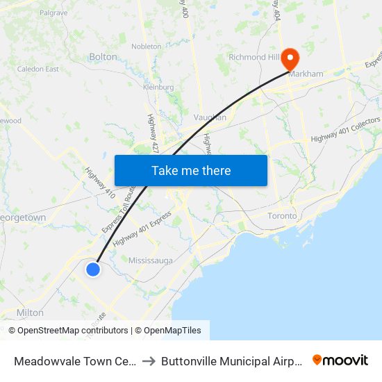 Meadowvale Town Centre Bus Terminal Platform H, I, J to Buttonville Municipal Airport (YKZ) (Buttonville Municipal Airport) map