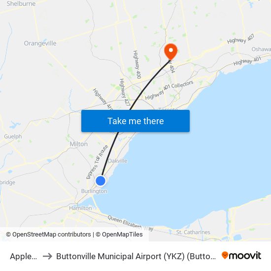 Appleby Go to Buttonville Municipal Airport (YKZ) (Buttonville Municipal Airport) map