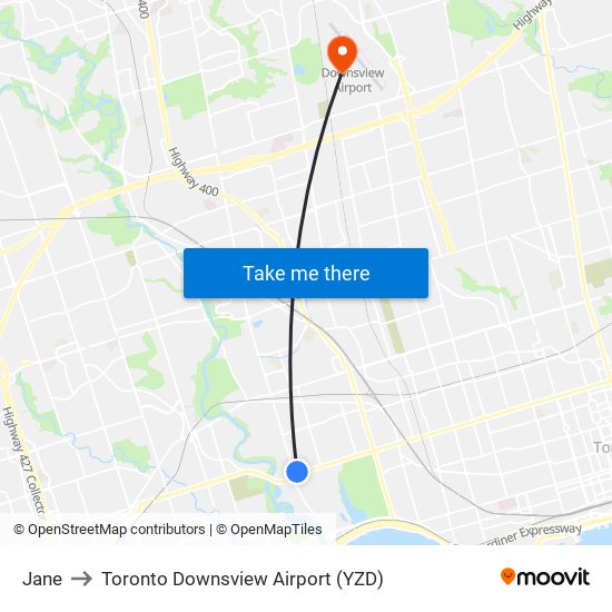 Jane to Toronto Downsview Airport (YZD) map