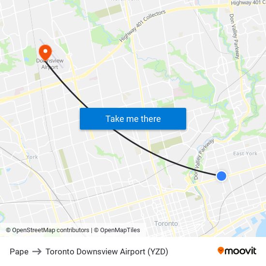 Pape to Toronto Downsview Airport (YZD) map