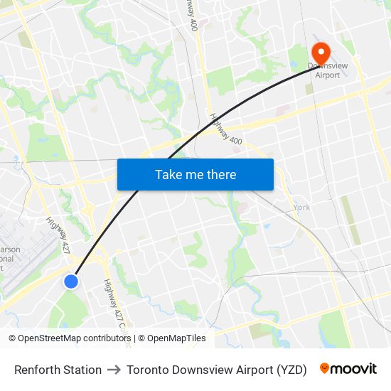 Renforth Station to Toronto Downsview Airport (YZD) map