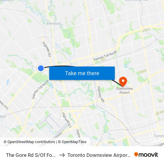 The Gore Rd S/Of Fogal Rd to Toronto Downsview Airport (YZD) map