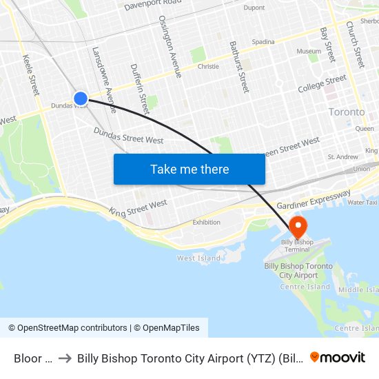 Bloor Go/Up to Billy Bishop Toronto City Airport (YTZ) (Billy Bishop Toronto City Airport) map