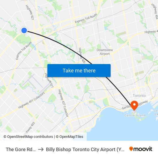 The Gore Rd S/Of Fogal Rd to Billy Bishop Toronto City Airport (YTZ) (Billy Bishop Toronto City Airport) map