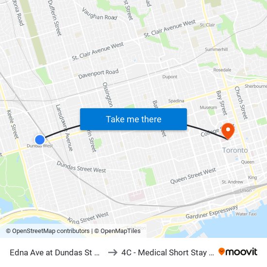 Edna Ave at Dundas St West to 4C - Medical Short Stay Unit map